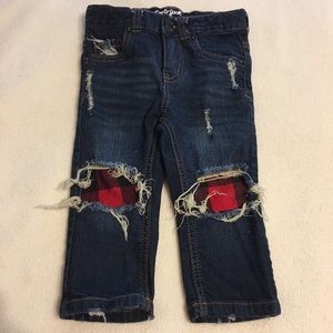 Custom distressed boys skinny jeans with patches